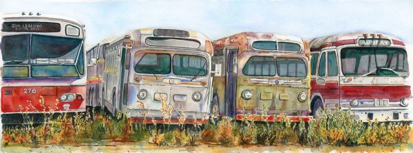 Last Stop - Four old friends at a retired commercial bus boneyard in Williams, California