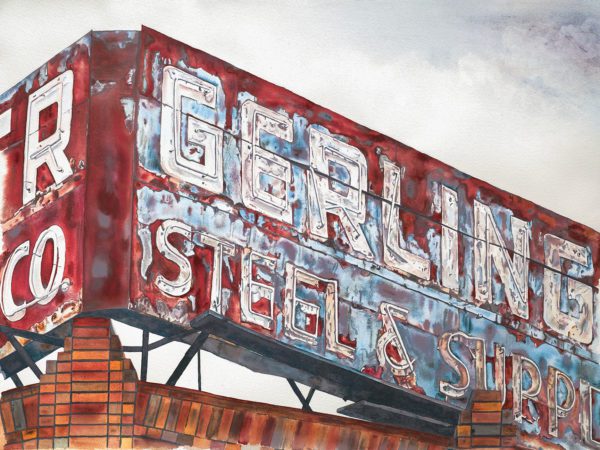 Landmark - A downtown landmark, the Gerlinger Steel sign, Redding, California